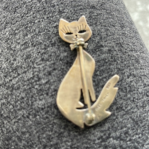 Sterling Silver Mexico Cat Brooch 2” Vintage W hallmarks - Picture 2 of 3